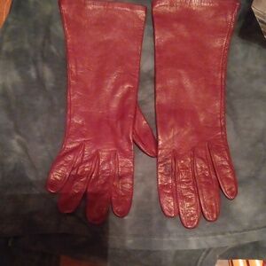 VINTAGE HERMES BURGUNDY LAMB LEATHER GLOVES 7 1/2